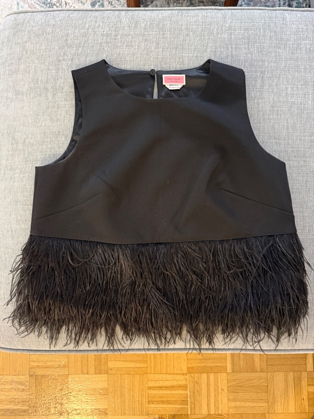 Kate Spade Feather Trim Crepe Top